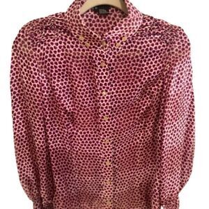 Red and Cream Puff Sleeve Button Down Shirt